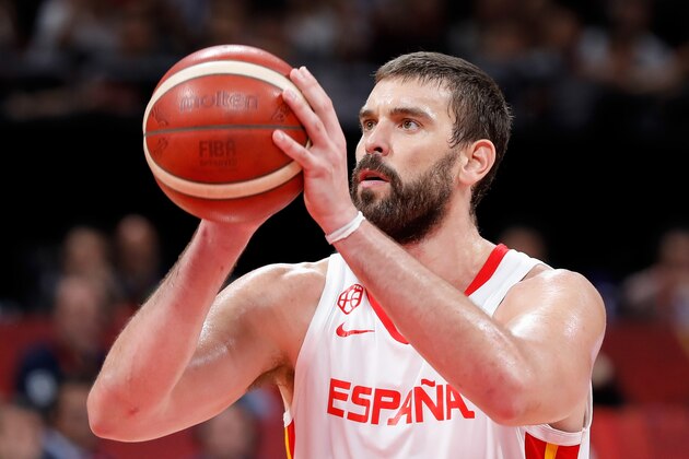 BEIJING, CHINA - SEPTEMBER 13: Marc Gasol #13 of Spain in action during the semi-finals of 2019 FIBA World Cup match between Spain and Australia at Beijing Wukesong Sport Arena on September 13, 2019 in Beijing, China. (Photo by Xinyu Cui/Getty Images)