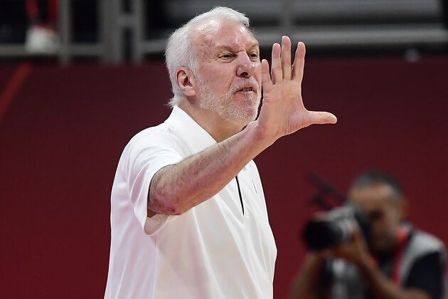 BEIJING, CHINA - SEPTEMBER 14: Head Coach Gregg Popovich of the USA reacts during the class game 7-8 march between the USA and Poland of 2019 FIBA World Cup at the Cadillac Arena on September 14, 2019 in Beijing, China. (Photo by Fred Lee/Getty Images)