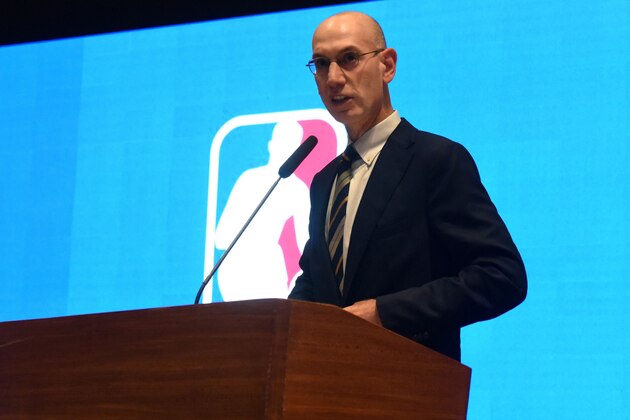NBA Commissioner Adam Silver speaks during the announcement of the The NBA-backed Basketball Africa League (BAL) at the Museum of Black Civilisations in Dakar, on July 30 2019. - The NBA-backed Basketball Africa League (BAL) unveiled host cities Tuesday for its inaugural season, with Kigali, Rwanda, as the named host city for the first semi-final and championship games. Cairo, Egypt; Dakar, Senegal; Lagos, Nigeria; Luanda, Angola; Rabat, Morocco and a Tunisian city, Tunis or Monastir, were announced as the sites for BAL regular-season games. The BAL, featuring 12 club teams from across Africa, is set to begin play in March 2020. (Photo by Seyllou / AFP)        (Photo credit should read SEYLLOU/AFP/Getty Images)