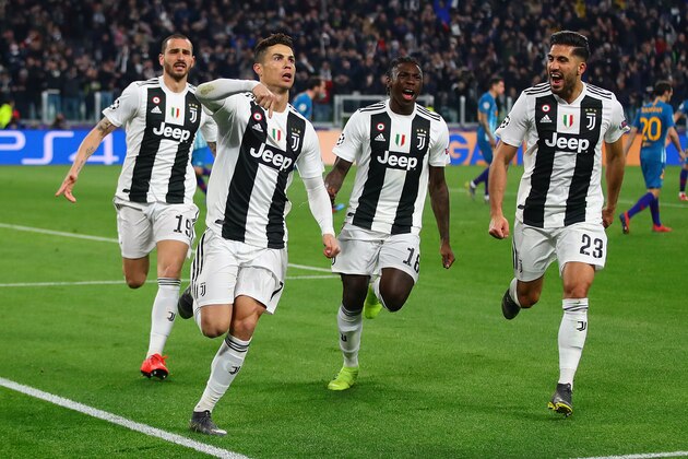 TURIN, ITALY - MARCH 12: Cristiano Ronaldo of Juventus celebrates scoring his side's third goal during the UEFA Champions League Round of 16 Second Leg match between Juventus and Club de Atletico Madrid at Allianz Stadium on March 12, 2019 in Turin, Italy. (Photo by Chris Brunskill/Fantasista/Getty Images)