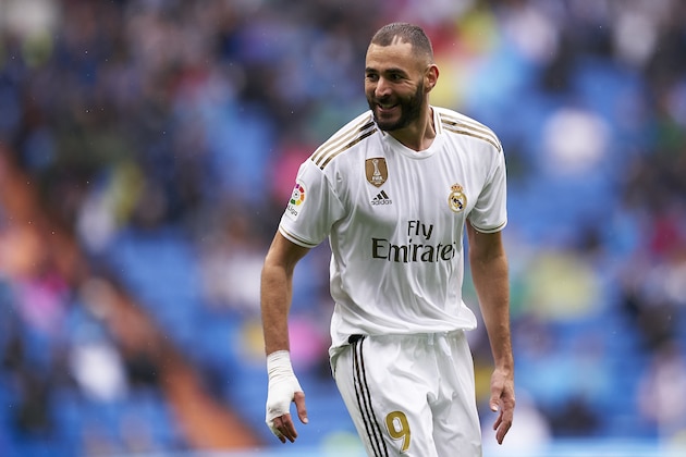 MADRID, SPAIN - SEPTEMBER 14: Karim Benzema of Real Madrid reacts during the La Liga match between Real Madrid CF and Levante UD at Estadio Santiago Bernabeu on September 14, 2019 in Madrid, Spain. (Photo by Quality Sport Images/Getty Images)