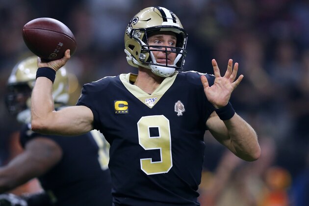 NEW ORLEANS, LOUISIANA - SEPTEMBER 09: Drew Brees #9 of the New Orleans Saints runs with the ball during a game against the Houston Texans at the Mercedes Benz Superdome on September 09, 2019 in New Orleans, Louisiana. (Photo by Jonathan Bachman/Getty Images) NEW ORLEANS, LOUISIANA - SEPTEMBER 09: Drew Brees #9 of the New Orleans Saints runs with the ball during a game against the Houston Texans at the Mercedes Benz Superdome on September 09, 2019 in New Orleans, Louisiana. (Photo by Jonathan Bachman/Getty Images)
