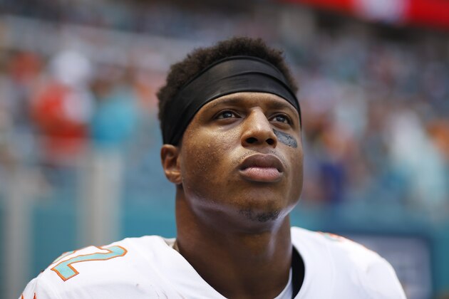 MIAMI, FLORIDA - SEPTEMBER 08:  Kenyan Drake #32 of the Miami Dolphins looks on against the Baltimore Ravens at Hard Rock Stadium on September 08, 2019 in Miami, Florida. (Photo by Michael Reaves/Getty Images)