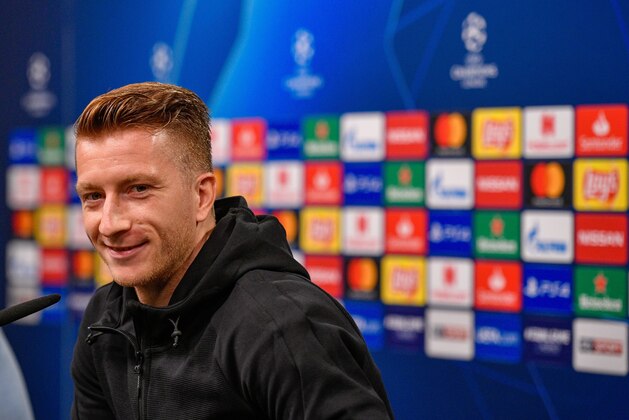 Dortmund's German forward Marco Reus is pictured during a press conference in Dortmund, western Germany, on September 16, 2019 on the eve of the UEFA Champions League Group F football match between Borussia Dortmund and Barcelona. (Photo by SASCHA SCHUERMANN / AFP)        (Photo credit should read SASCHA SCHUERMANN/AFP/Getty Images)