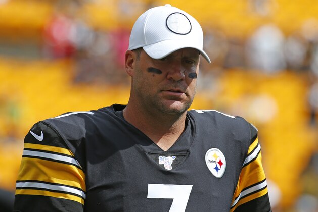 PITTSBURGH, PA - SEPTEMBER 15:  Ben Roethlisberger #7 of the Pittsburgh Steelers looks on before the game against the Seattle Seahawks on September 15, 2019 at Heinz Field in Pittsburgh, Pennsylvania.  (Photo by Justin K. Aller/Getty Images)