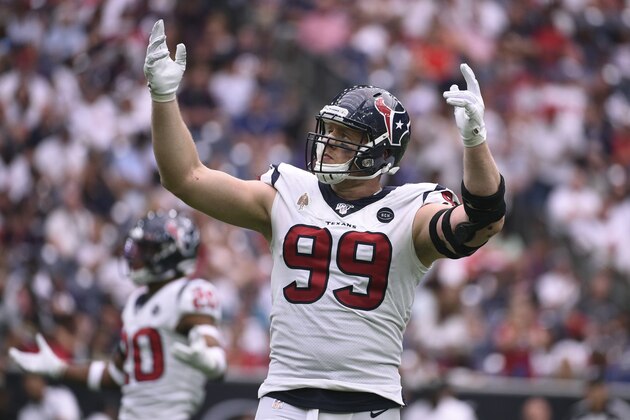 Houston Texans defensive end J.J. Watt (99) during the second half of an NFL football game against the Jacksonville Jaguars Sunday, Sept. 15, 2019, in Houston. (AP Photo/Eric Christian Smith)