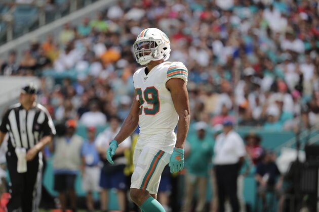 Miami Dolphins free safety Minkah Fitzpatrick (29) looks up, during the second half at an NFL football game against the New England Patriots Sunday, Sept. 15, 2019, in Miami Gardens, Fla. (AP Photo/Lynne Sladky) Miami Dolphins free safety Minkah Fitzpatrick (29) looks up, during the second half at an NFL football game against the New England Patriots Sunday, Sept. 15, 2019, in Miami Gardens, Fla. (AP Photo/Lynne Sladky)