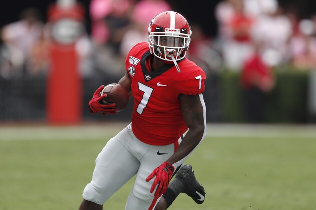 Georgia running back D'Andre Swift (7) is shown in action in the first half of an NCAA college football game against Arkansas State Saturday, Sept. 14, 2019, in Athens, Ga. (AP Photo/John Bazemore)