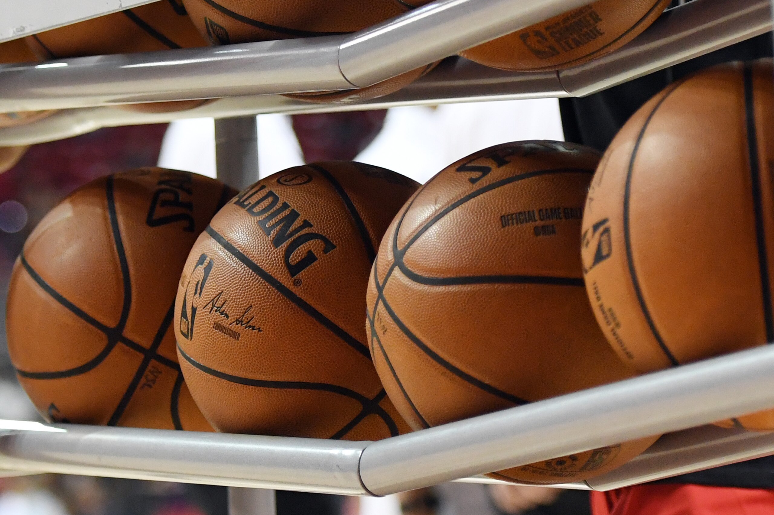 LAS VEGAS, NEVADA - JULY 06: Basketballs are shown in a ball rack before a game between the Washington Wizards and the New Orleans Pelicans during the 2019 NBA Summer League at the Thomas & Mack Center on July 6, 2019 in Las Vegas, Nevada. NOTE TO USER: User expressly acknowledges and agrees that, by downloading and or using this photograph, User is consenting to the terms and conditions of the Getty Images License Agreement. (Photo by Ethan Miller/Getty Images) LAS VEGAS, NEVADA - JULY 06: Basketballs are shown in a ball rack before a game between the Washington Wizards and the New Orleans Pelicans during the 2019 NBA Summer League at the Thomas & Mack Center on July 6, 2019 in Las Vegas, Nevada. NOTE TO USER: User expressly acknowledges and agrees that, by downloading and or using this photograph, User is consenting to the terms and conditions of the Getty Images License Agreement. (Photo by Ethan Miller/Getty Images)