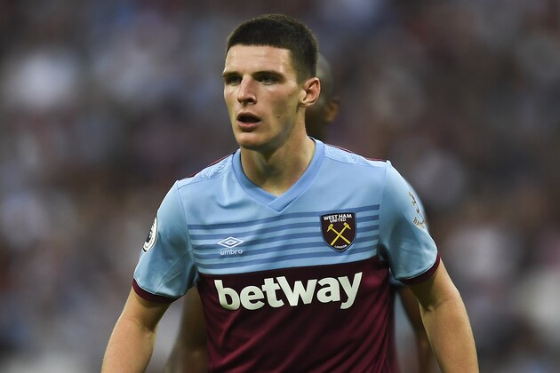 West Ham United's Declan Rice is seen during the English Premier League soccer match between West Ham United and Norwich at London Stadium in London, Saturday, Aug. 31, 2019.(AP Photo/Alberto Pezzali)