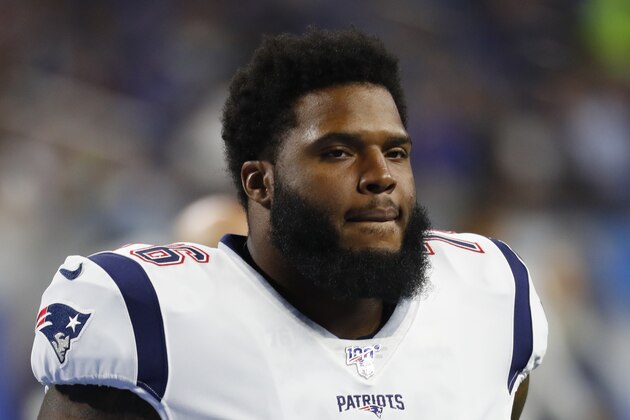 New England Patriots offensive tackle Isaiah Wynn runs on the field during an NFL preseason football game against the Detroit Lions in Detroit, Thursday, Aug. 8, 2019. (AP Photo/Paul Sancya)
