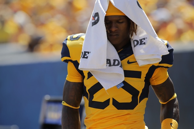 West Virginia running back Justin Crawford (25) during the first half/second half of an NCAA college football game, Saturday, Sept. 9, 2017, in Morgantown, W.Va. (AP Photo/Raymond Thompson)