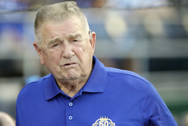 Former Kansas City Royals manager Whitey Herzog before a baseball game against the Minnesota Twins at Kauffman Stadium in Kansas City, Mo., Saturday, July 21, 2018. (AP Photo/Orlin Wagner)