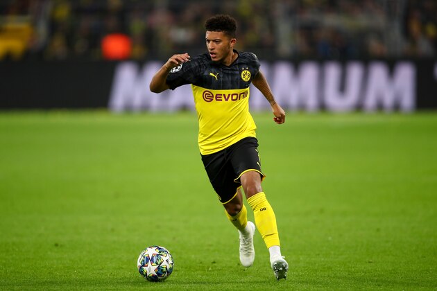 DORTMUND, GERMANY - SEPTEMBER 17: Jadon Sancho of Borussia Dortmund during the UEFA Champions League group F match between Borussia Dortmund and FC Barcelona at Signal Iduna Park on September 17, 2019 in Dortmund, Germany. (Photo by Robbie Jay Barratt - AMA/Getty Images)