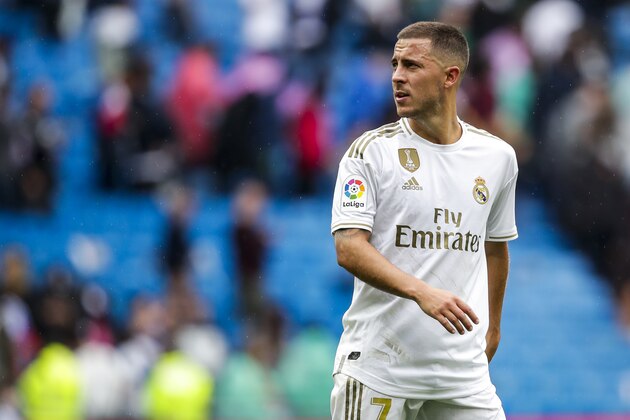 MADRID, SPAIN - SEPTEMBER 14: Eden Hazard of Real Madrid during the La Liga Santander  match between Real Madrid v Levante at the Santiago Bernabeu on September 14, 2019 in Madrid Spain (Photo by David S. Bustamante/Soccrates/Getty Images)