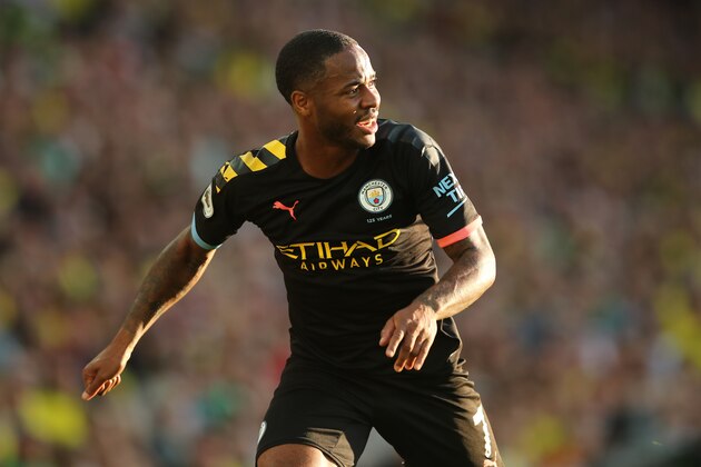 NORWICH, ENGLAND - SEPTEMBER 14: Raheem Sterling of Manchester City during the Premier League match between Norwich City and Manchester City at Carrow Road on September 14, 2019 in Norwich, United Kingdom. (Photo by Marc Atkins/Getty Images)