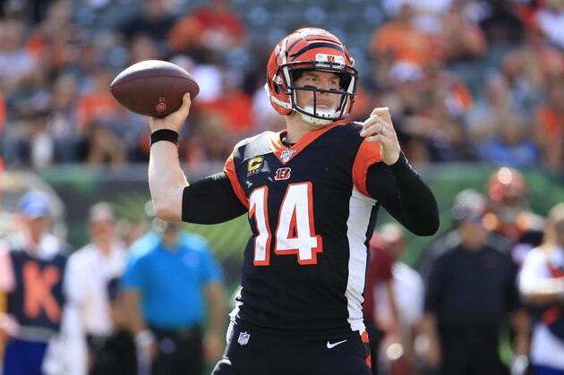 CINCINNATI, OHIO - SEPTEMBER 15:   Andy Dalton #14 of the Cincinnati Bengals throws the ball  during the game against the  San Francisco 49ers at Paul Brown Stadium on September 15, 2019 in Cincinnati, Ohio. (Photo by Andy Lyons/Getty Images)