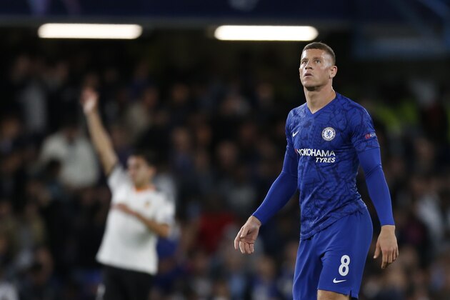 Chelsea's English midfielder Ross Barkley reacts after missing a penaltyu during the UEFA Champion's League Group H football match between Chelsea and Valencia at Stamford Bridge in London on September 17, 2019. (Photo by Ian KINGTON / AFP)        (Photo credit should read IAN KINGTON/AFP/Getty Images)
