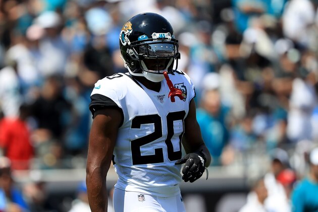 JACKSONVILLE, FLORIDA - SEPTEMBER 08: Jalen Ramsey #20 of the Jacksonville Jaguars lines up during the game against the Kansas City Chiefs at TIAA Bank Field on September 08, 2019 in Jacksonville, Florida. (Photo by Sam Greenwood/Getty Images)