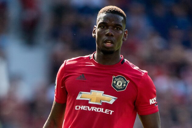 MANCHESTER, ENGLAND - AUGUST 24: Paul Pogba of Manchester United looks on during the Premier League match between Manchester United and Crystal Palace at Old Trafford on August 24, 2019 in Manchester, United Kingdom. (Photo by Sebastian Frej/MB Media/Getty Images)