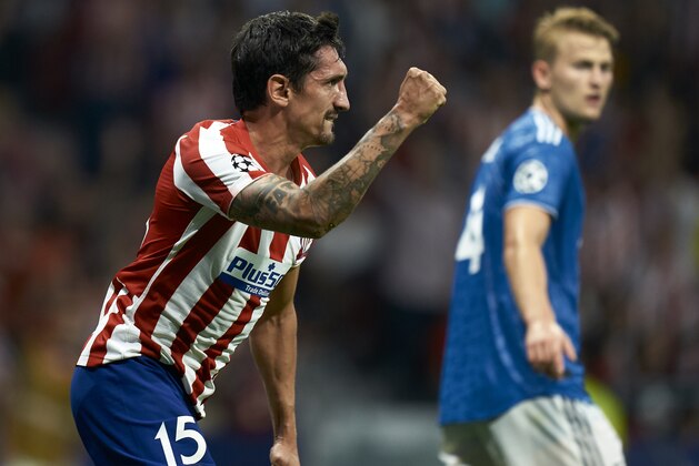 MADRID, SPAIN - SEPTEMBER 18: Stefan Savic of Atletico de Madrid celebrates after scoring his team's first goal during the UEFA Champions League group D match between Atletico Madrid and Juventus at Wanda Metropolitano on September 18, 2019 in Madrid, Spain. (Photo by Quality Sport Images/Getty Images)