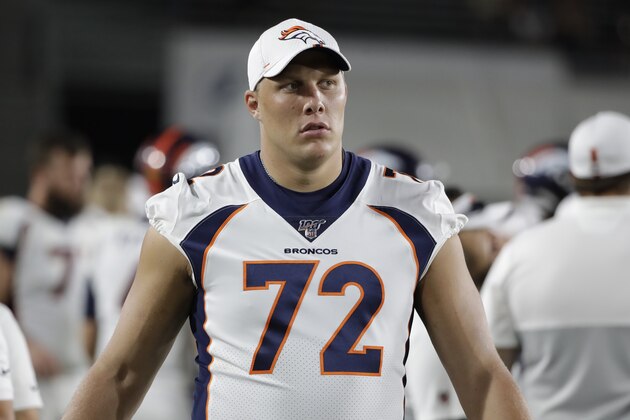 Denver Broncos offensive tackle Garett Bolles (72) during an NFL preseason football game against the Los Angeles Rams, Saturday, Aug. 24, 2019, in Los Angeles. (AP Photo/Rick Scuteri)