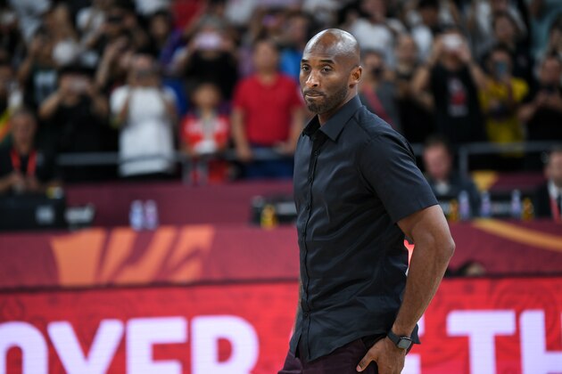 BEIJING, CHINA - SEPTEMBER 15: Kobe Bryant attended the ceremony   during the final of 2019 FIBA World Cup match between Argentina and Spain at Beijing Wukesong Sport Arena on September 15, 2019 in Beijing, China. (Photo by Yanshan Zhang/Getty Images)