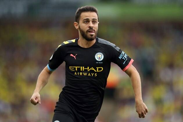 NORWICH, ENGLAND - SEPTEMBER 14: Bernardo Silva of Manchester City during the Premier League match between Norwich City and Manchester City at Carrow Road on September 14, 2019 in Norwich, United Kingdom. (Photo by Marc Atkins/Getty Images)