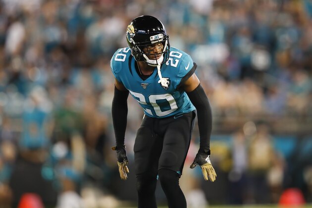 JACKSONVILLE, FLORIDA - SEPTEMBER 19: Jalen Ramsey #20 of the Jacksonville Jaguars looks on during the first quarter against the Tennessee Titans at TIAA Bank Field on September 19, 2019 in Jacksonville, Florida. (Photo by James Gilbert/Getty Images)