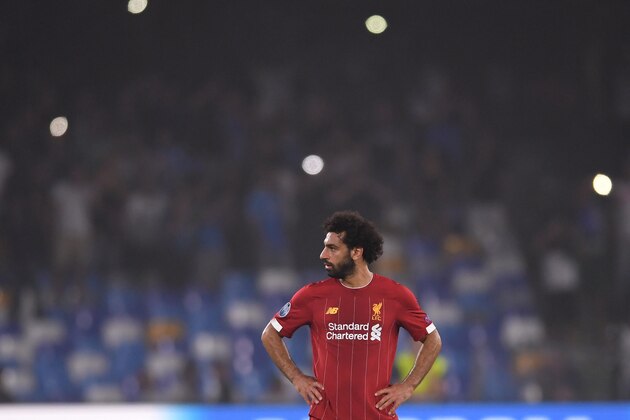 NAPLES, ITALY - SEPTEMBER 17: Mohamed Salah of Liverpool shows his dissapointment during the UEFA Champions League group E match between SSC Napoli and Liverpool FC at Stadio San Paolo on September 17, 2019 in Naples, Italy. (Photo by Laurence Griffiths/Getty Images)