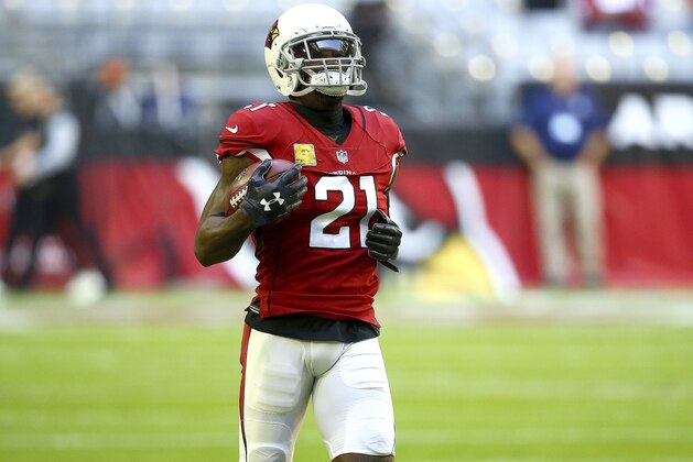 Arizona Cardinals cornerback Patrick Peterson (21) warms up prior to an NFL football game against the Oakland Raiders, Sunday, Nov. 18, 2018, in Glendale, Ariz. (AP Photo/Ross D. Franklin)