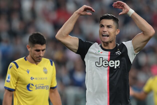 TURIN, ITALY - SEPTEMBER 21:  Cristiano Ronaldo of Juventus celebrates after scoring the second goal of his team via penalty during the Serie A match between Juventus and Hellas Verona at Allianz Stadium on September 21, 2019 in Turin, Italy.  (Photo by Emilio Andreoli/Getty Images)