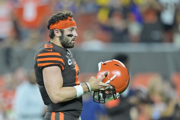 Cleveland Browns quarterback Baker Mayfield is shown before an NFL football game against the Los Angeles Rams, Sunday, Sept. 22, 2019, in Cleveland. (AP Photo/David Richard)