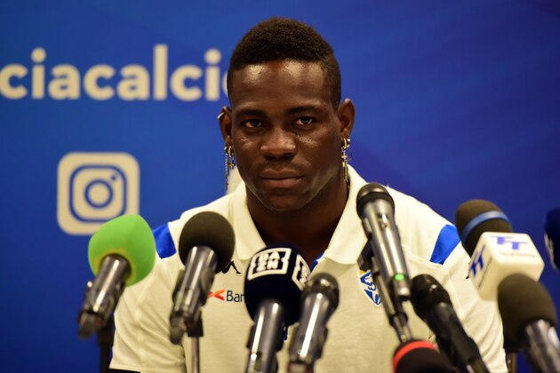 BRESCIA, ITALY - AUGUST 19:  New Brescia Calcio signing Mario Balotelli attends a press conference on August 19, 2019 in Brescia, Italy.  (Photo by Pier Marco Tacca/Getty Images)