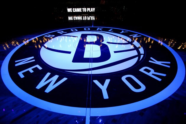 BROOKLYN, NY - OCTOBER 28:  A general view of the Brooklyn Nets logo before a game against the Indiana Pacers on October 28, 2016 at Barclays Center in Brooklyn, New York. NOTE TO USER: User expressly acknowledges and agrees that, by downloading and or using this photograph, user is consenting to the terms and conditions of the Getty Images License Agreement. Mandatory Copyright Notice: Copyright 2016 NBAE (Photo by Nathaniel S. Butler/NBAE via Getty Images)