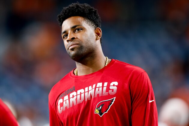 DENVER, CO - AUGUST 29:  Wide receiver Michael Crabtree #15 of the Arizona Cardinals looks on against the Denver Broncos during a preseason game at Broncos Stadium at Mile High on August 29, 2019 in Denver, Colorado. (Photo by Justin Edmonds/Getty Images)