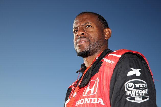 MONTEREY, CALIFORNIA - SEPTEMBER 22: Andre Iguodala of the Memphis Grizzlies takes a ride in the IndyCar two-seater car prior to the NTT IndyCar Firestone Grand Prix of Monterey at WeatherTech Raceway Laguna Seca on September 22, 2019 in Monterey, California. (Photo by Chris Graythen/Getty Images)