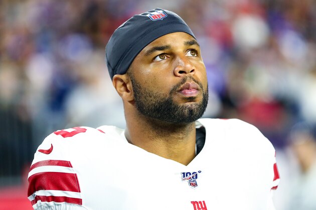 FOXBOROUGH, MA - AUGUST 29:  Golden Tate #15 of the New York Giants looks on during a preseason game against the New England Patriots at Gillette Stadium on August 29, 2019 in Foxborough, Massachusetts.  (Photo by Adam Glanzman/Getty Images)