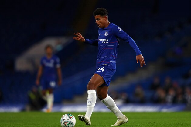 LONDON, ENGLAND - DECEMBER 04:  Tino Anjorin of Chelsea in action during the Checkatrade Trophy second round match between Chelsea U21 and AFC Wimbledon at Stamford Bridge on December 4, 2018 in London, England.  (Photo by Naomi Baker/Getty Images)