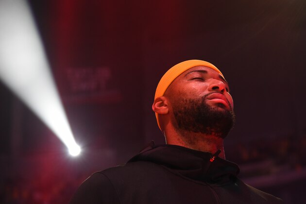 LOS ANGELES, CA - APRIL 4:  DeMarcus Cousins #0 of the Golden State Warriors looks on during the national anthem prior to the game against the Los Angeles Lakers on April 4, 2019 at STAPLES Center in Los Angeles, California. NOTE TO USER: User expressly acknowledges and agrees that, by downloading and/or using this Photograph, user is consenting to the terms and conditions of the Getty Images License Agreement. Mandatory Copyright Notice: Copyright 2019 NBAE (Photo by Andrew D. Bernstein/NBAE via Getty Images)