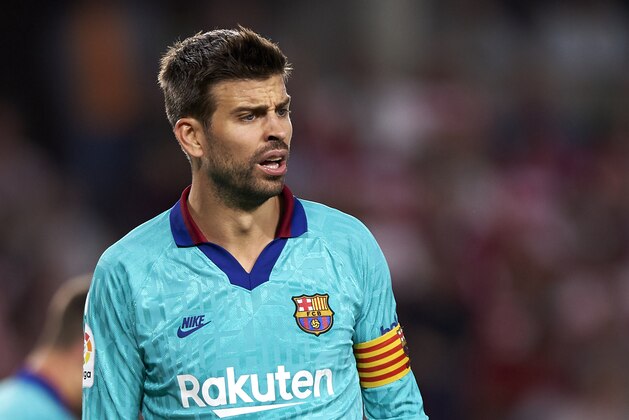 GRANADA, SPAIN - SEPTEMBER 21: Gerard Pique of FC Barcelona looks on during the Liga match between Granada CF and FC Barcelona at Estadio Nuevo Los Cármenes on September 21, 2019 in Granada, Spain. (Photo by Quality Sport Images/Getty Images)