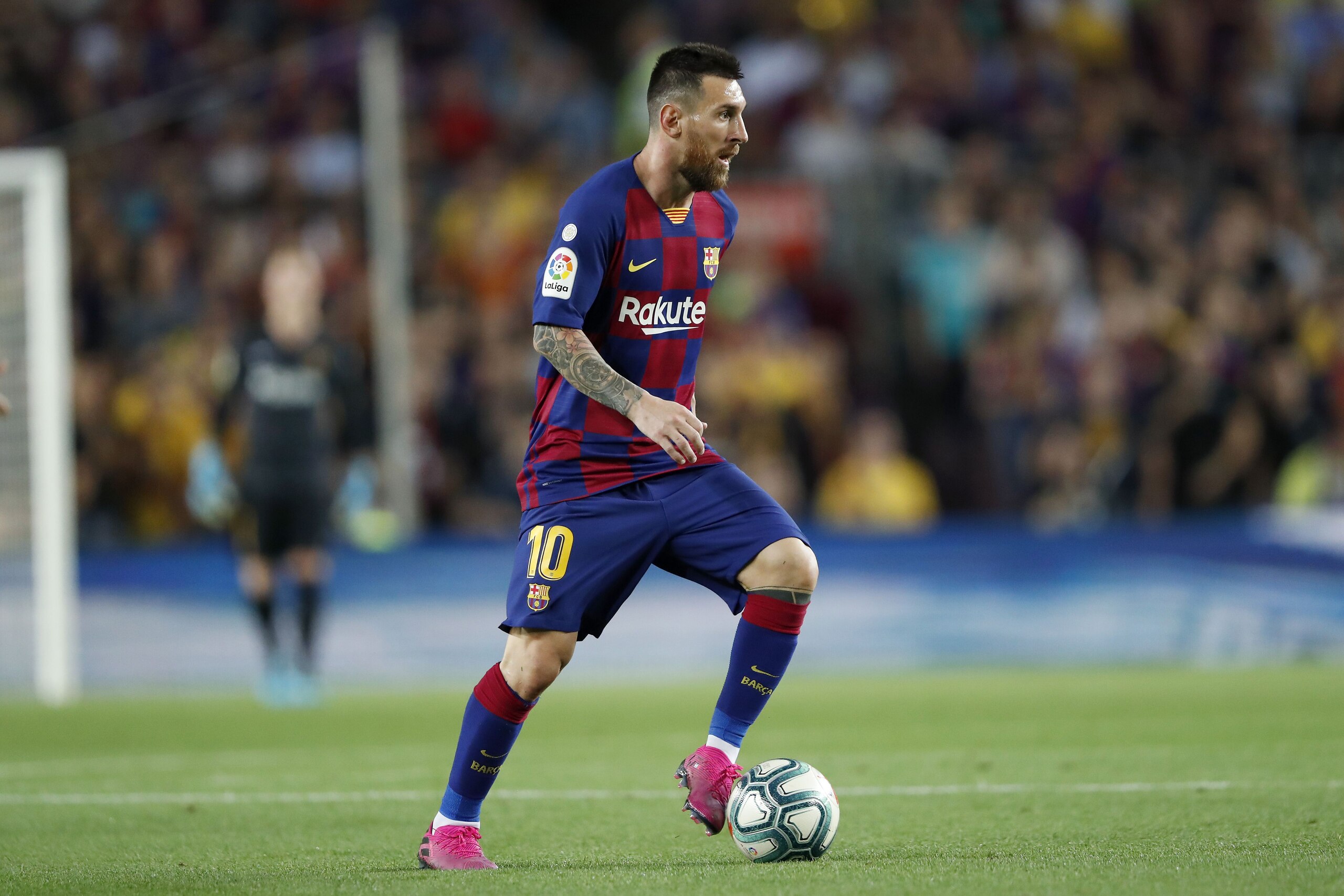 Lionel Messi of FC Barcelona during the LaLiga Santander match between FC Barcelona and Villarreal CF at the Camp Nou stadium on September 24, 2019 in Barcelona, Spain(Photo by VI Images via Getty Images)