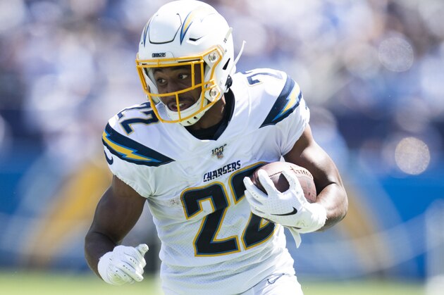 Los Angeles Chargers running back Justin Jackson during an NFL football game against the Indianapolis Colts, Sunday, Sept. 8, 2019, in Carson, Calif. (AP Photo/Kyusung Gong)