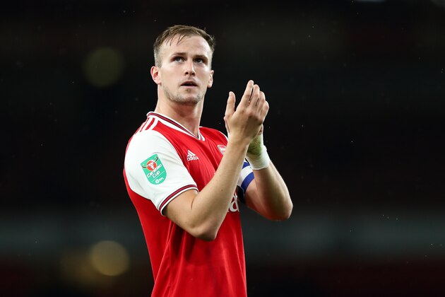 LONDON, ENGLAND - SEPTEMBER 24: Rob Holding of Arsenal during the Carabao Cup Third Round match between Arsenal and Nottingham Forest at Emirates Stadium on September 24, 2019 in London, England. (Photo by James Williamson - AMA/Getty Images)