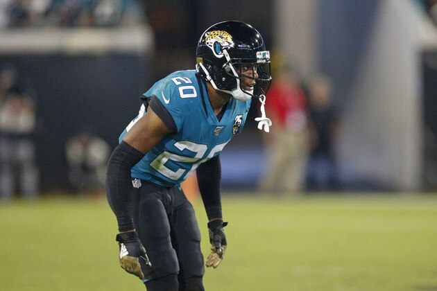 Jacksonville Jaguars cornerback Jalen Ramsey prepares to cover a play during the second half of an NFL football game against the Tennessee Titans, Thursday, Sept. 19, 2019, in Jacksonville, Fla. (AP Photo/Stephen B. Morton)