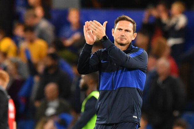 Chelsea's English head coach Frank Lampard gestures at the final whistle during the English League Cup third round football match between Chelsea and Grimsby Town at Stamford Bridge in south west London, on September 25, 2019. (Photo by OLLY GREENWOOD / AFP) / RESTRICTED TO EDITORIAL USE. No use with unauthorized audio, video, data, fixture lists, club/league logos or 'live' services. Online in-match use limited to 120 images. An additional 40 images may be used in extra time. No video emulation. Social media in-match use limited to 120 images. An additional 40 images may be used in extra time. No use in betting publications, games or single club/league/player publications. / (Photo credit should read OLLY GREENWOOD/AFP/Getty Images) Chelsea's English head coach Frank Lampard gestures at the final whistle during the English League Cup third round football match between Chelsea and Grimsby Town at Stamford Bridge in south west London, on September 25, 2019. (Photo by OLLY GREENWOOD / AFP) / RESTRICTED TO EDITORIAL USE. No use with unauthorized audio, video, data, fixture lists, club/league logos or 'live' services. Online in-match use limited to 120 images. An additional 40 images may be used in extra time. No video emulation. Social media in-match use limited to 120 images. An additional 40 images may be used in extra time. No use in betting publications, games or single club/league/player publications. / (Photo credit should read OLLY GREENWOOD/AFP/Getty Images)