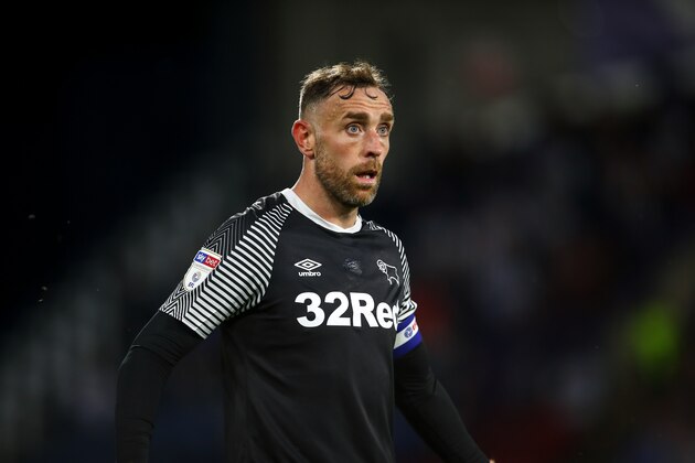 HUDDERSFIELD, ENGLAND - AUGUST 05: Richard Keogh of Derby County during the Sky Bet Championship match between Huddersfield Town and Derby County at John Smith's Stadium on August 5, 2019 in Huddersfield, England. (Photo by Robbie Jay Barratt - AMA/Getty Images)