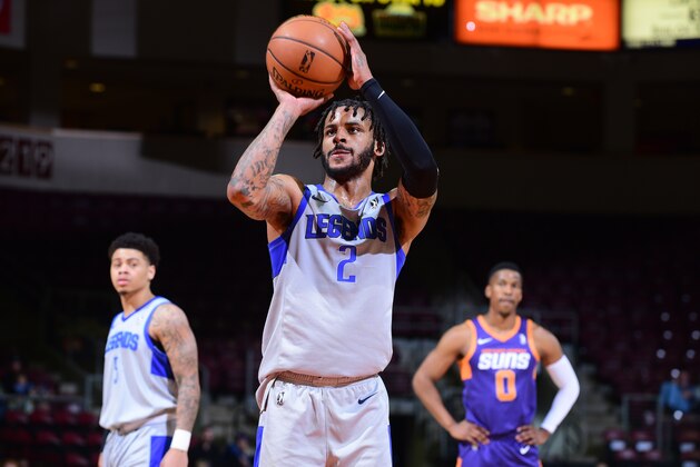 PRESCOTT VALLEY, AZ - MARCH 10: Vander Blue #2 of the Texas Legends shoots a free throw against the Northern Arizona Suns during the NBA G League on March 10, 2019 at the Findlay Toyota Center in Prescott Valley, Arizona. NOTE TO USER: User expressly acknowledges and agrees that, by downloading and/or using this photograph, user is consenting to the terms and conditions of the Getty Images License Agreement. Mandatory Copyright Notice: Copyright 2019 NBAE (Photo by Michael Gonzales/NBAE via Getty Images)