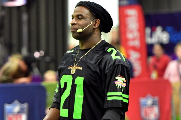 MINNEAPOLIS, MN - FEBRUARY 01:  Former NFL player Deion Sanders attends the Superstar Slime Showdown taping at Nickelodeon at the Super Bowl Experience on February 1, 2018 in Minneapolis, Minnesota.  (Photo by Mike Coppola/Getty Images for Nickelodeon)
