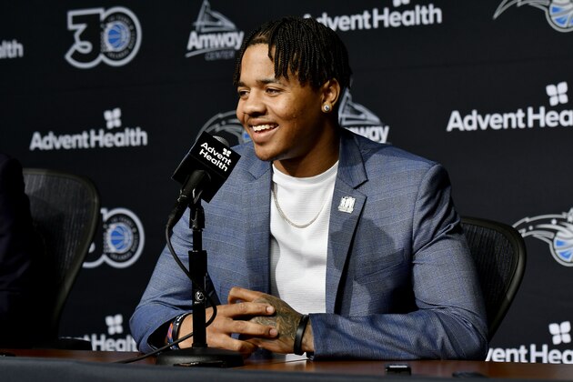 ORLANDO, FL - FEBRUARY 14: Markelle Fultz speaks to the media during the press conference on February 14, 2019 at Amway Center in Orlando, Florida. NOTE TO USER: User expressly acknowledges and agrees that, by downloading and or using this photograph, User is consenting to the terms and conditions of the Getty Images License Agreement. Mandatory Copyright Notice: Copyright 2019 NBAE (Photo by Fernando Medina/NBAE via Getty Images)